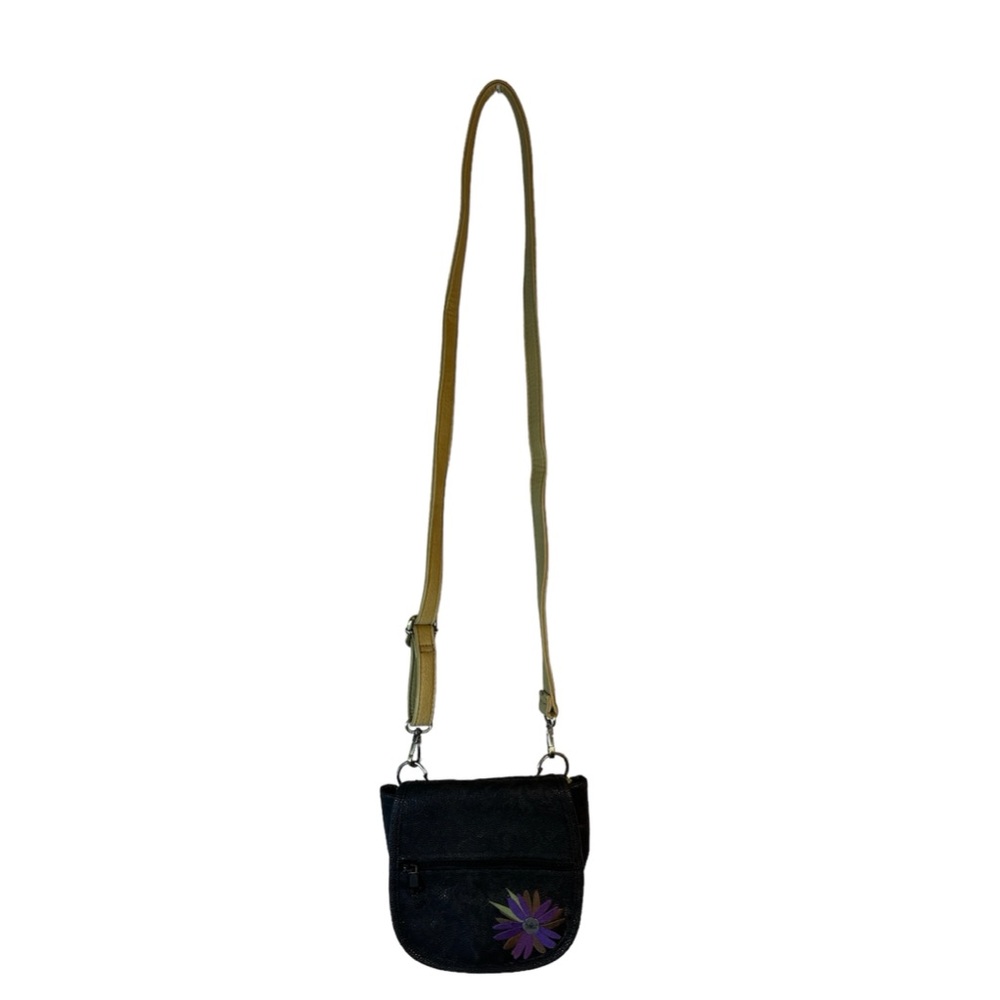 Haiku Embroidered Purple & Green Flower Crossbody Purse Bag w/ Adjustable Strap